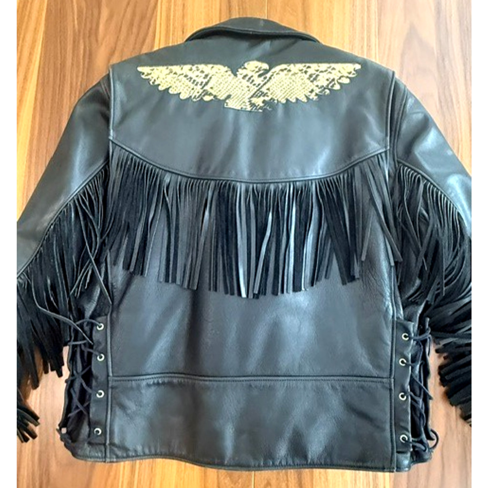 CUSTOM USA Made Lined FRINGE Leather Snakeskin EAGLE Motorcycle Jacket 44 / XL